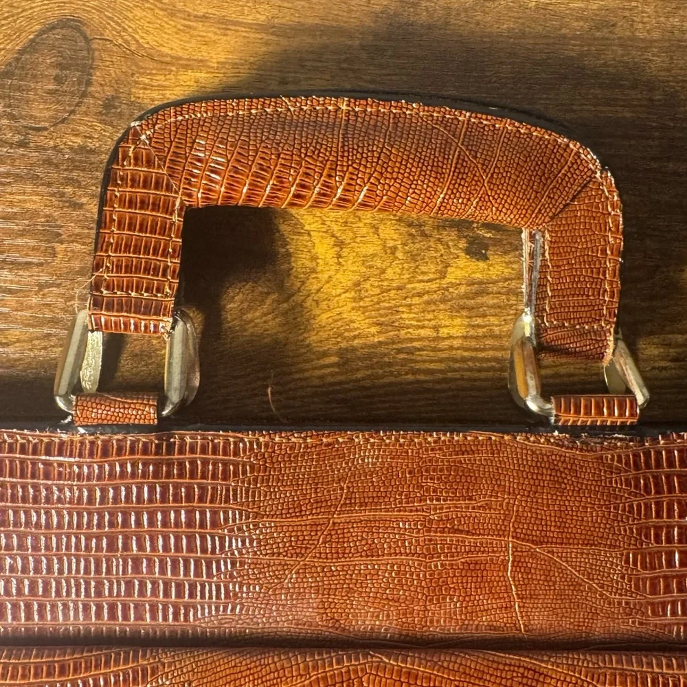 Vintage Lizard Embossed Leather Attache Briefcase Business Card‎ Wallet Set